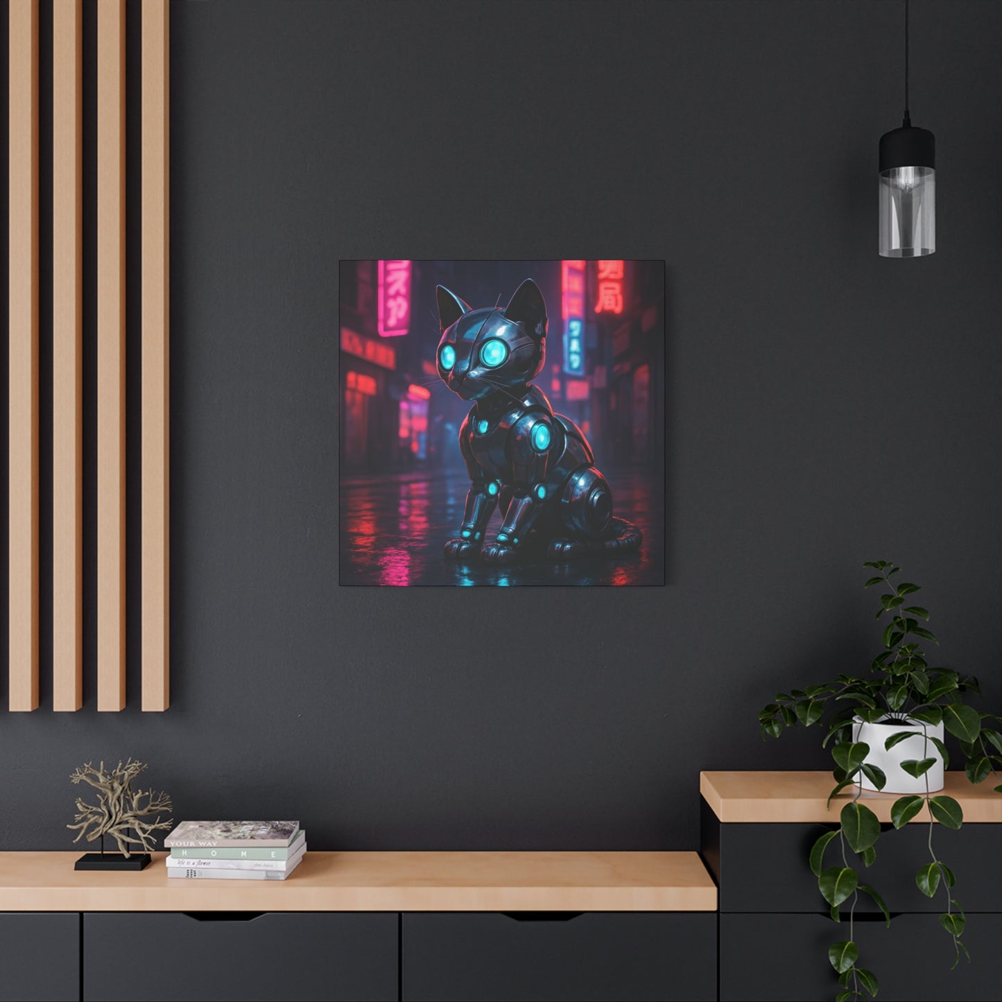 Cyber Neon Cat Matte Canvas