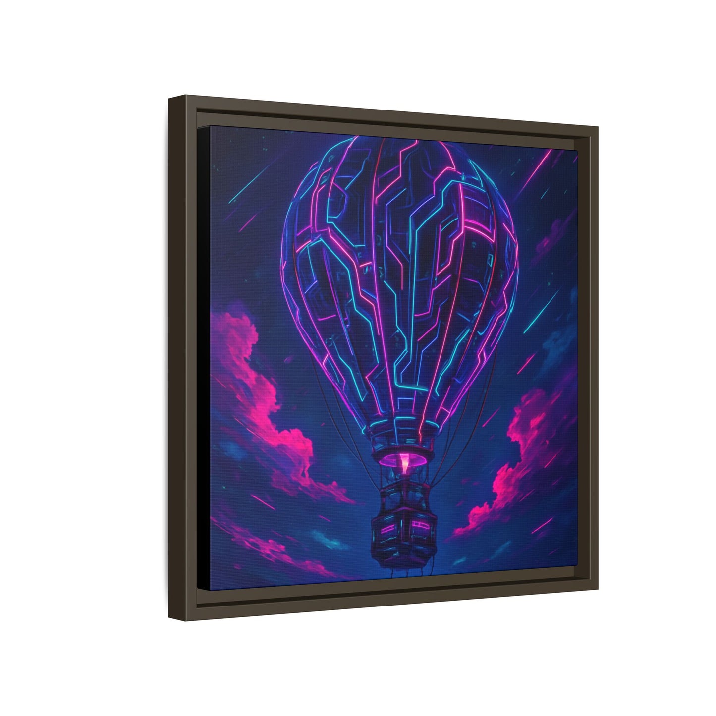 Neon Circuit Balloon Framed Matte Canvas