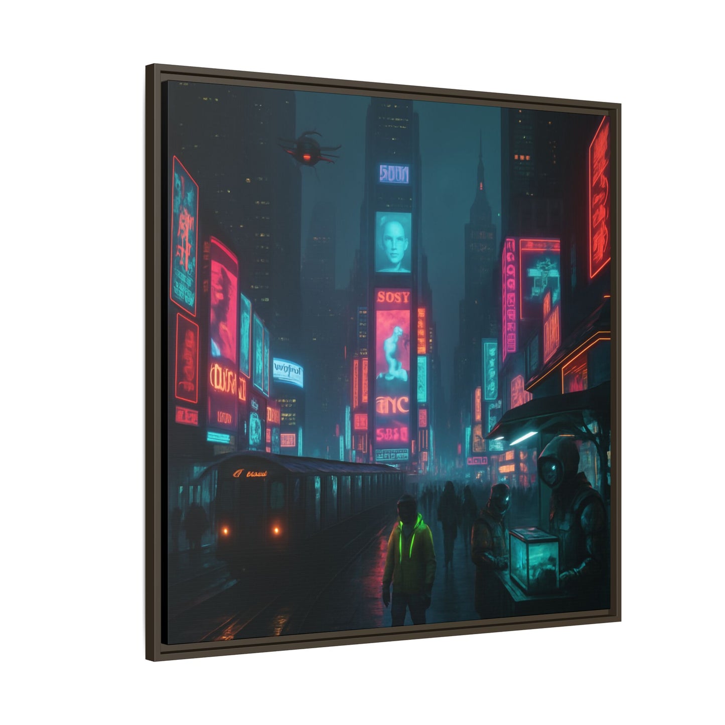 Neon Times Square Nights Framed Matte Canvas