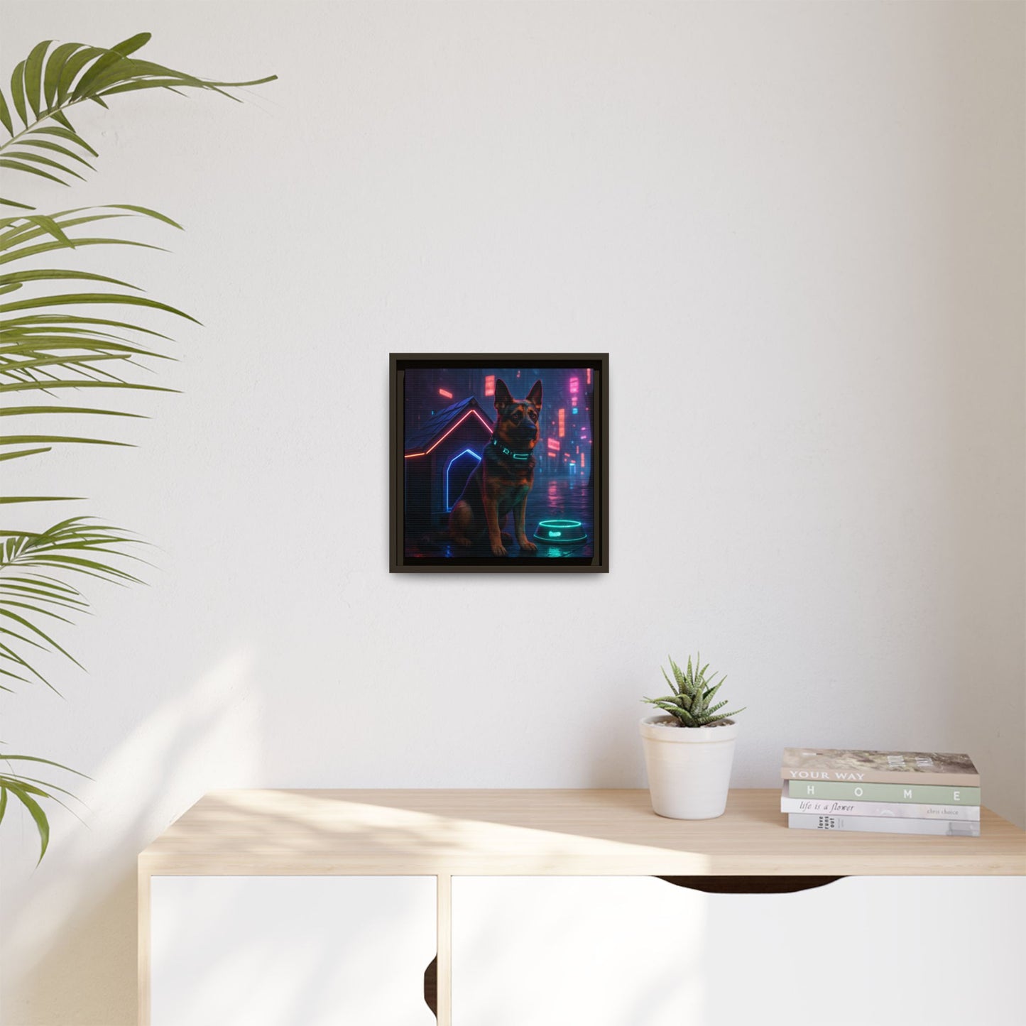 Neon City Dog Framed Matte Canvas