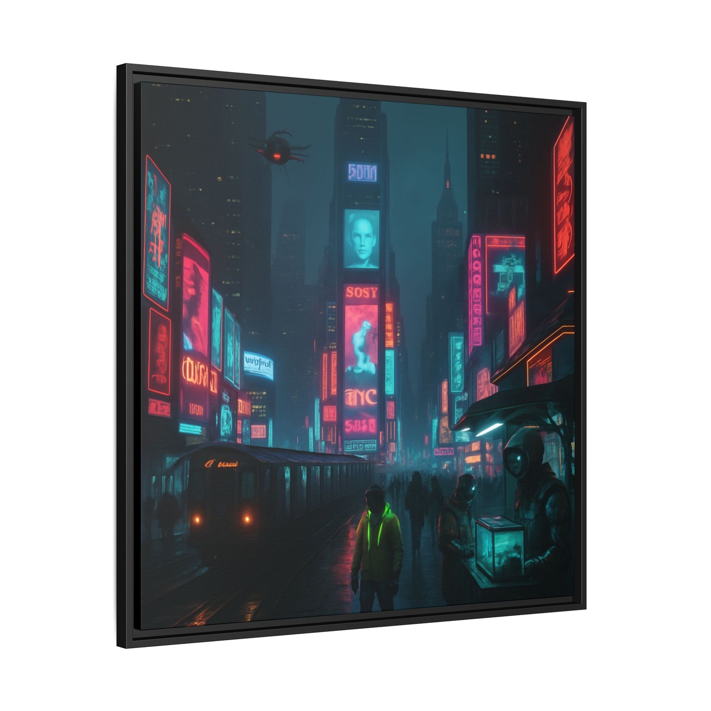 Neon Times Square Nights Framed Matte Canvas