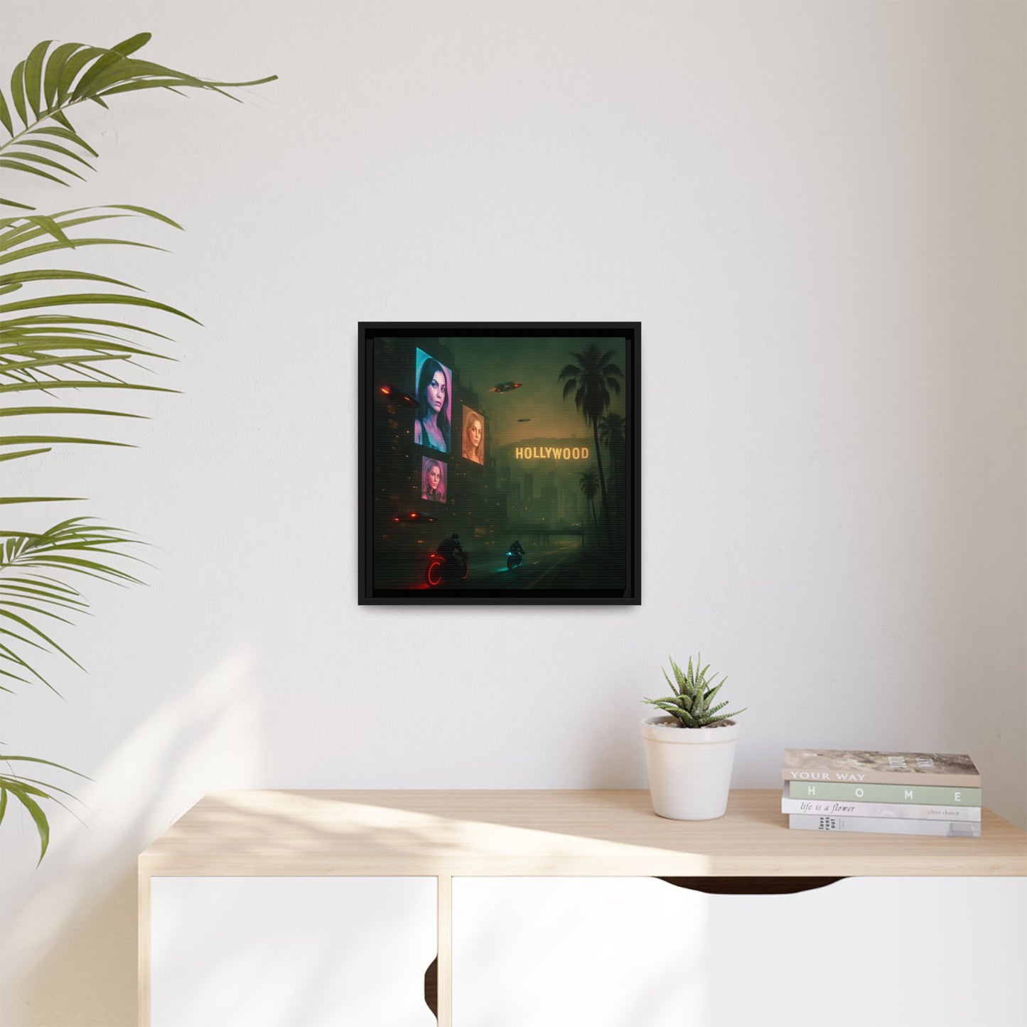 Neon Hollywood Nights Framed Matte Canvas