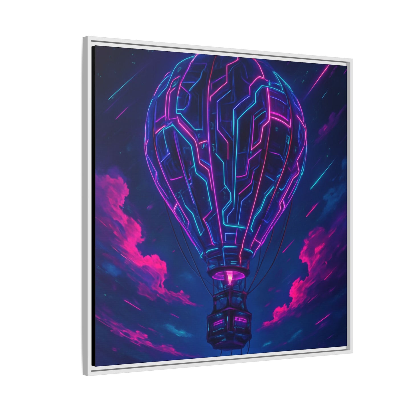 Neon Circuit Balloon Framed Matte Canvas