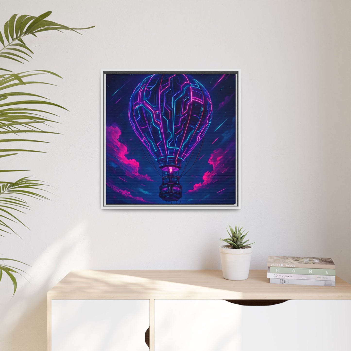 Neon Circuit Balloon Framed Matte Canvas