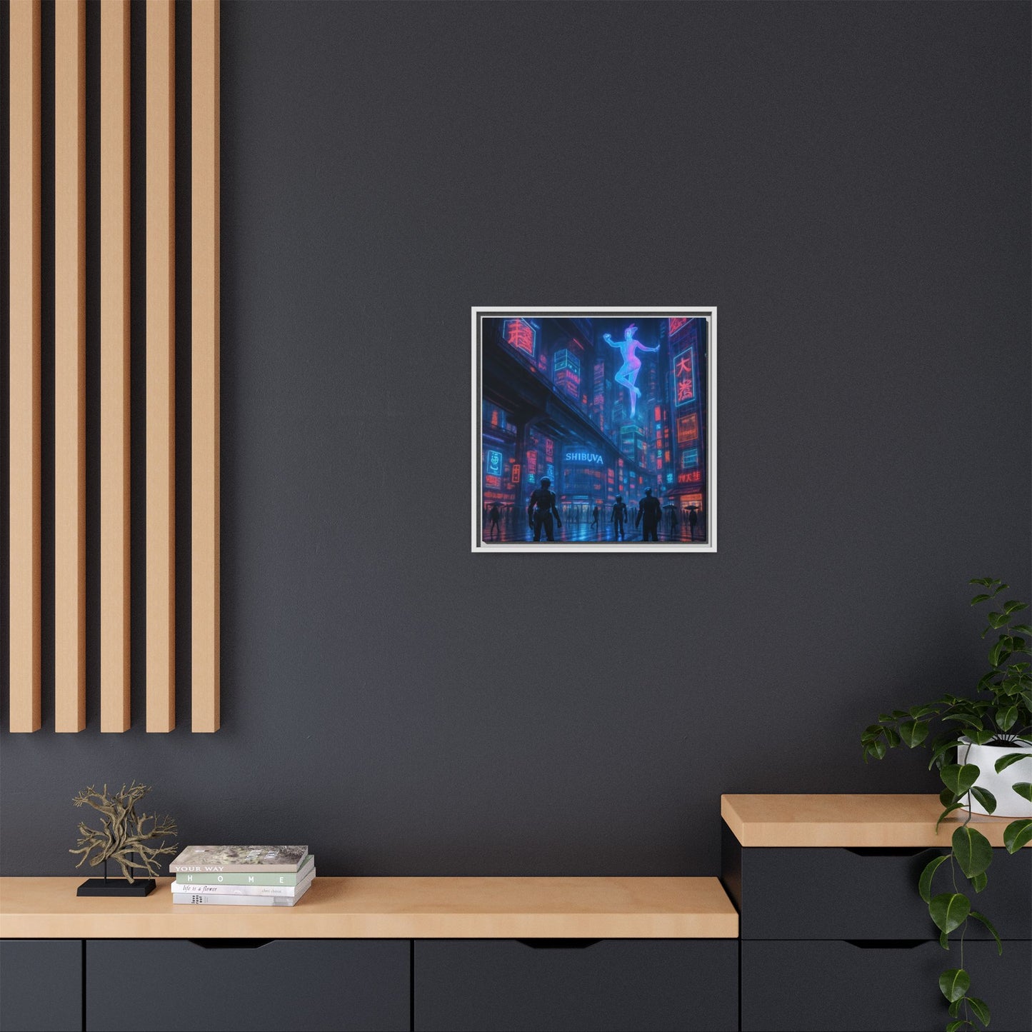 Neon Shibuya Spirit Framed Matte Canvas