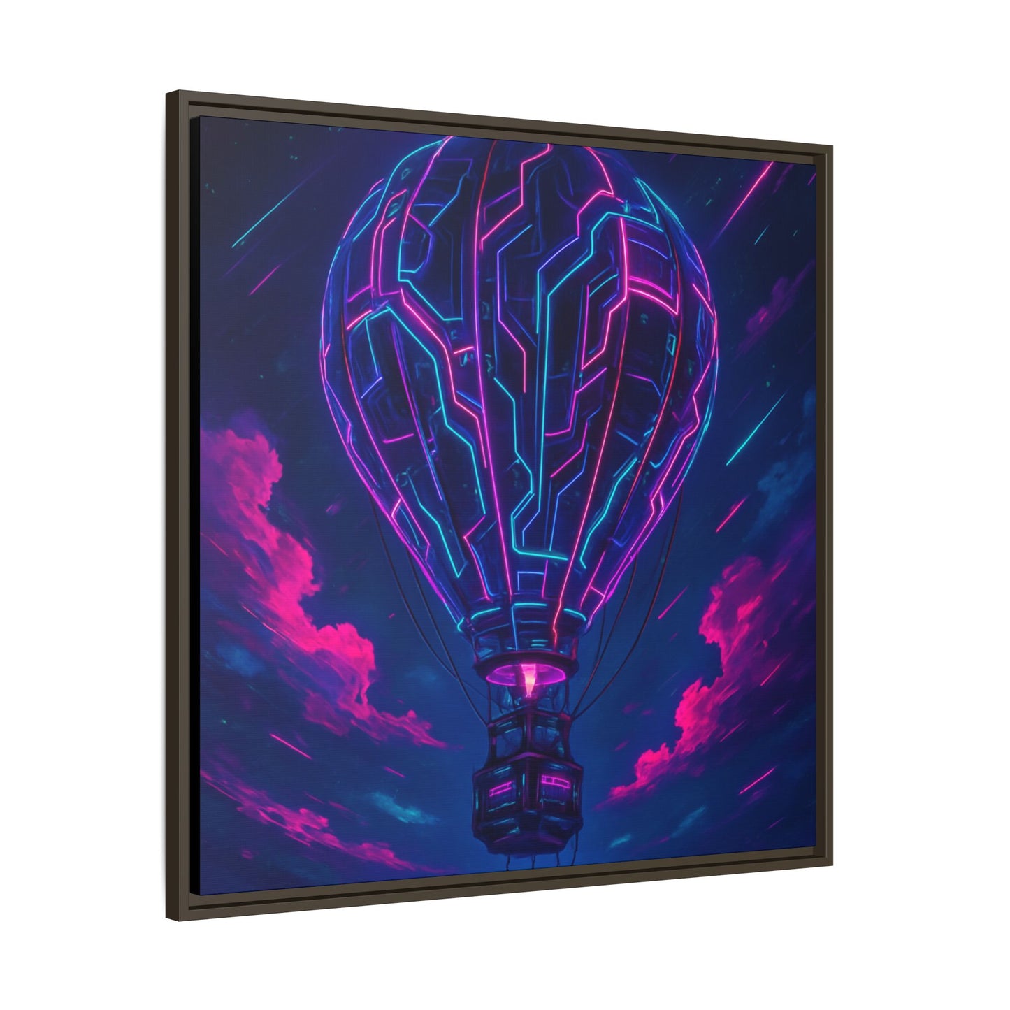 Neon Circuit Balloon Framed Matte Canvas