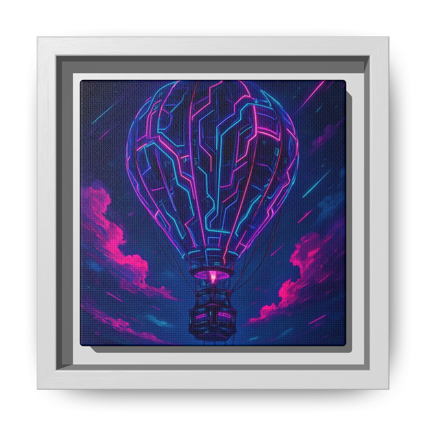 Neon Circuit Balloon Framed Matte Canvas