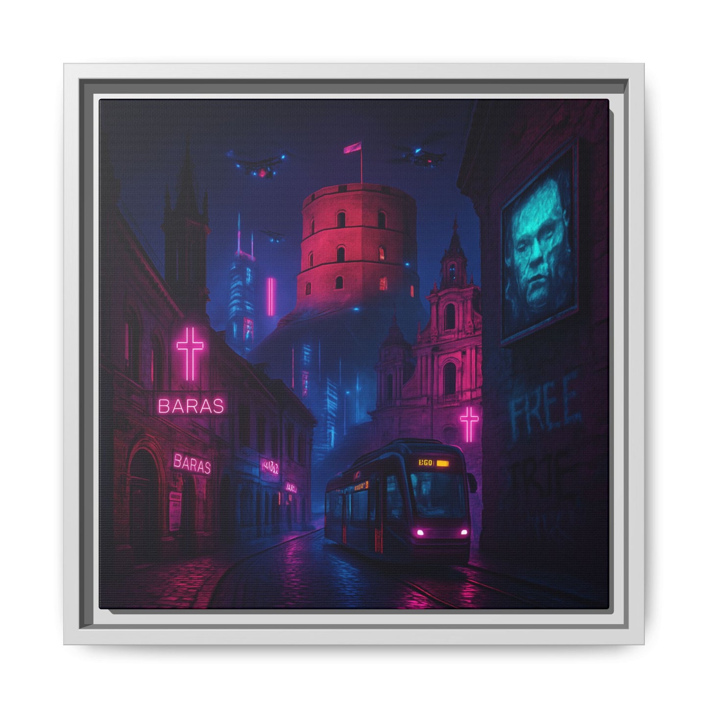 Night City Vilnius Framed Matte Canvas