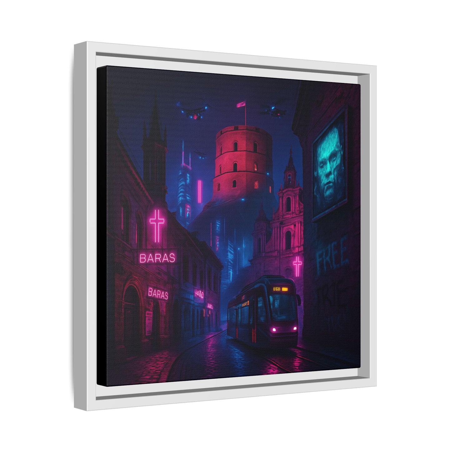 Night City Vilnius Framed Matte Canvas