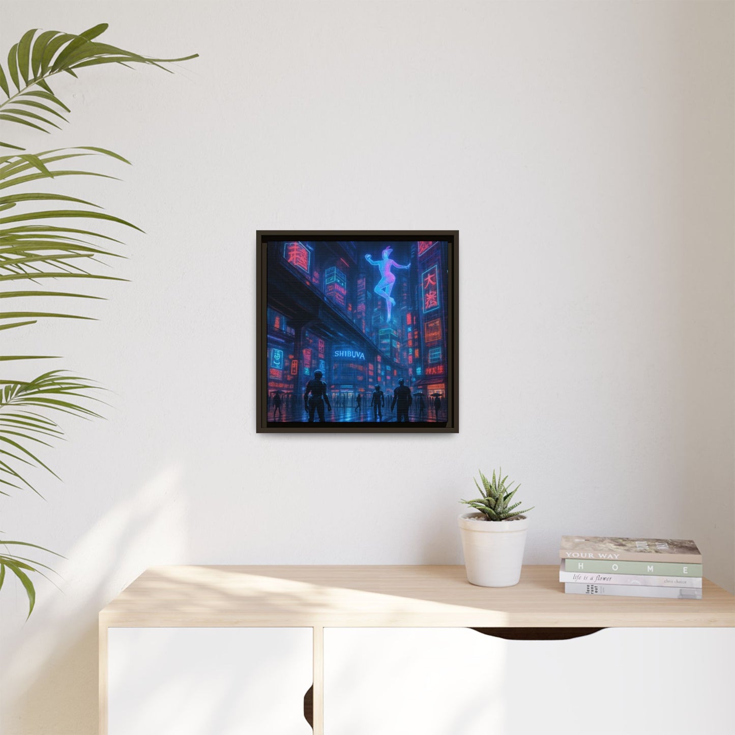 Neon Shibuya Spirit Framed Matte Canvas