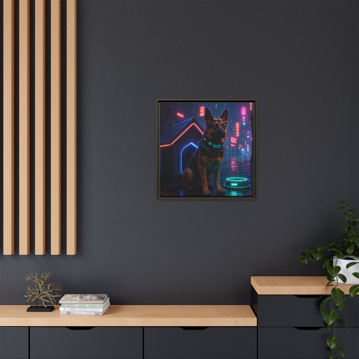 Neon City Dog Framed Matte Canvas