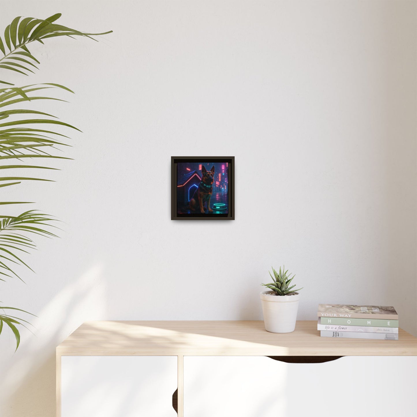 Neon City Dog Framed Matte Canvas