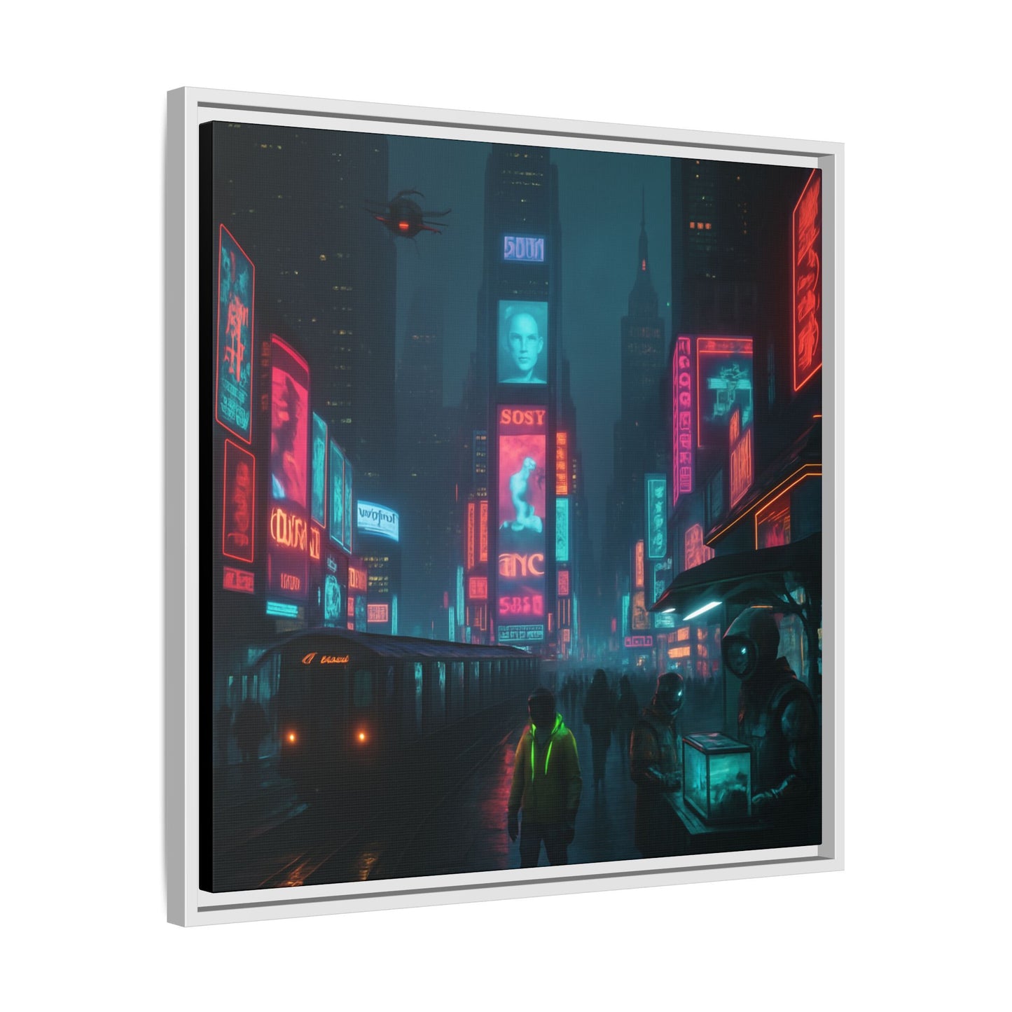 Neon Times Square Nights Framed Matte Canvas