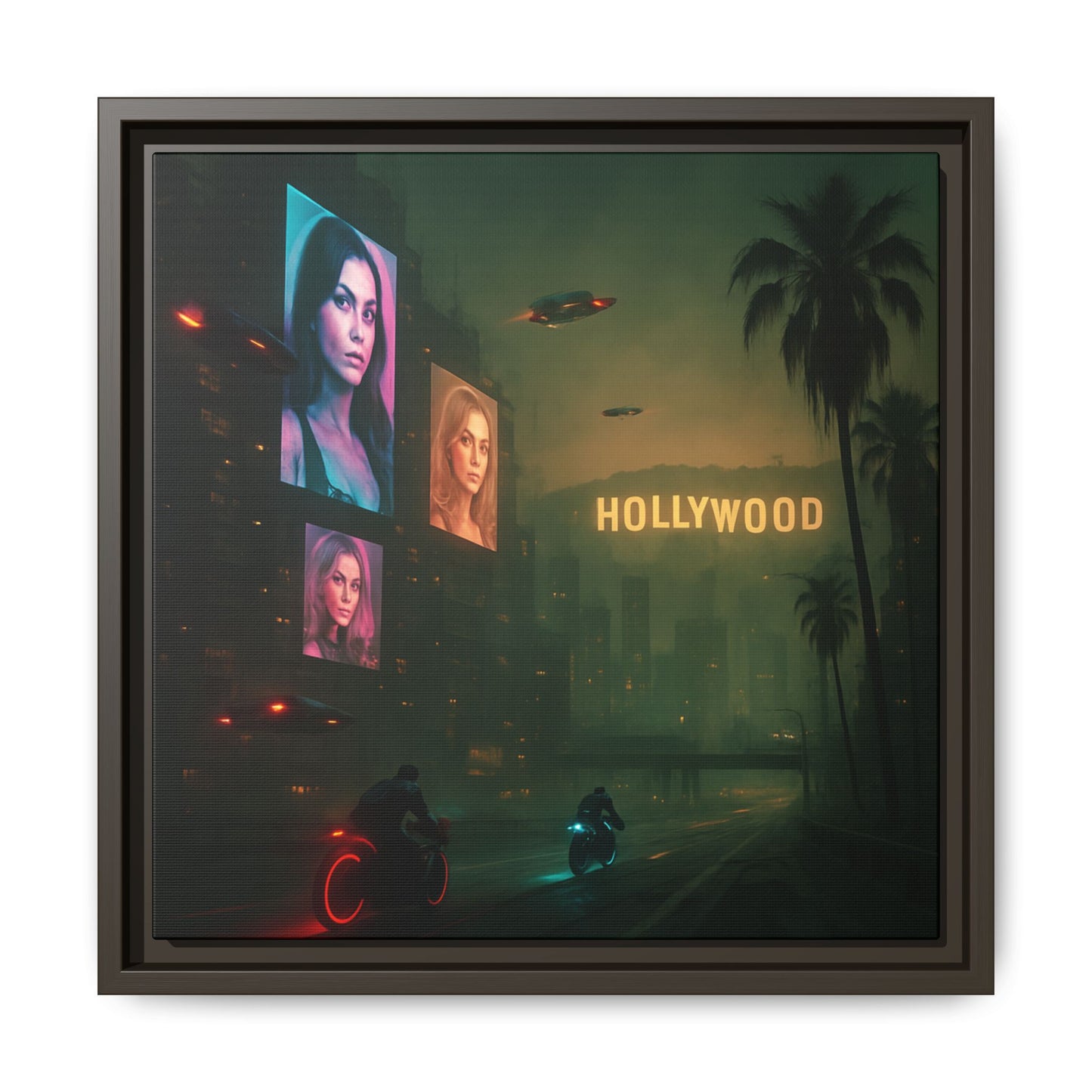Neon Hollywood Nights Framed Matte Canvas