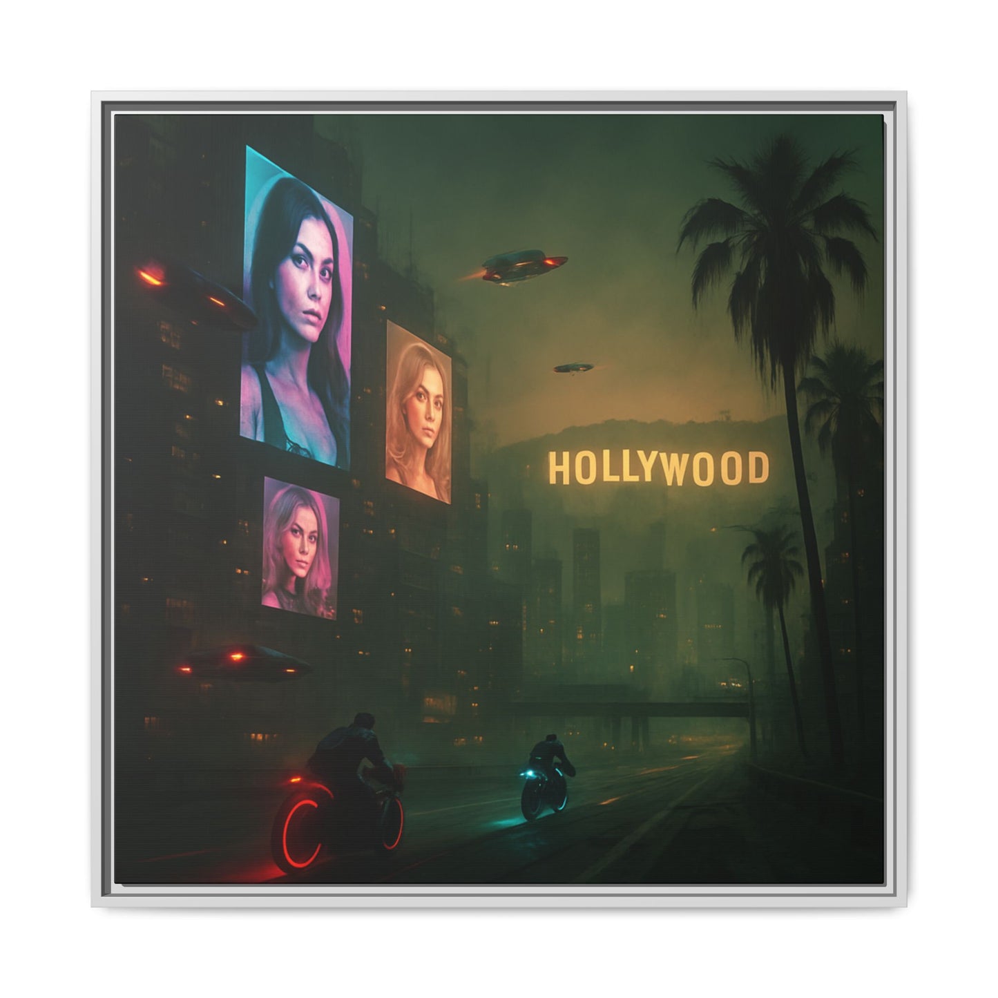 Neon Hollywood Nights Framed Matte Canvas