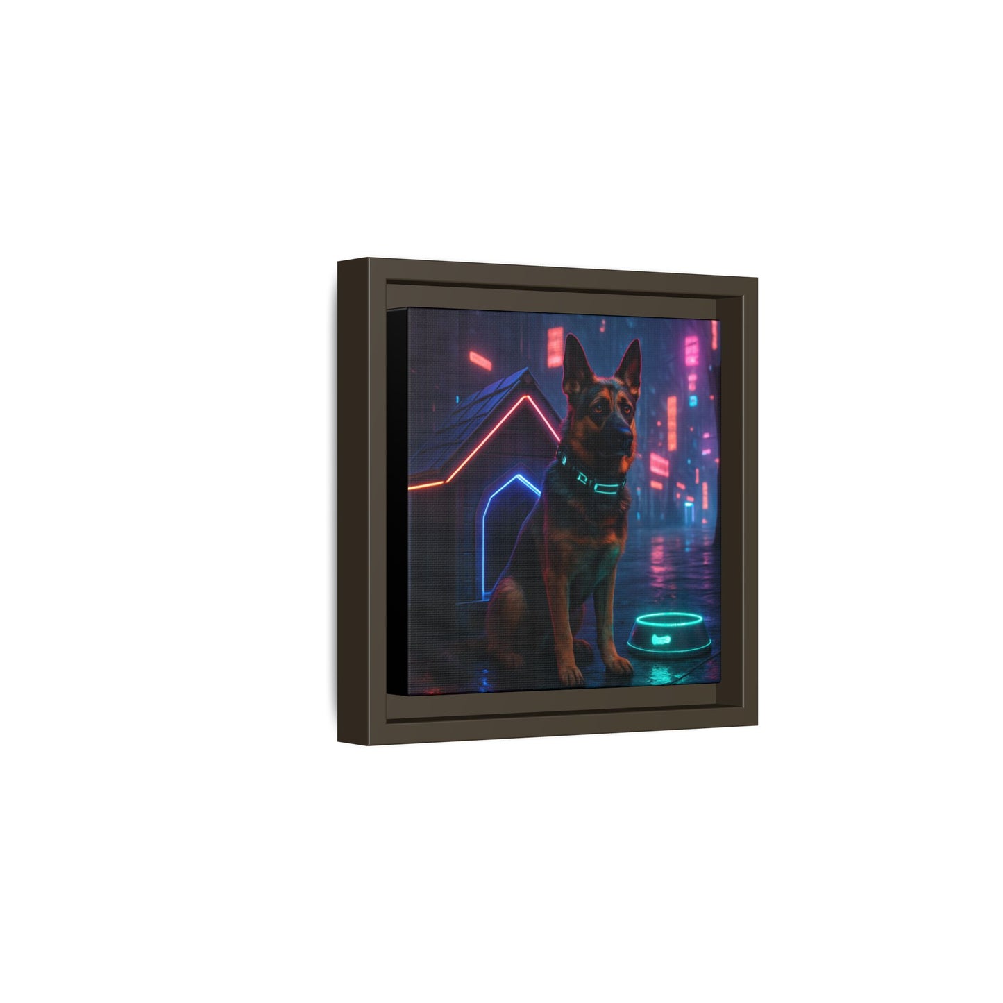 Neon City Dog Framed Matte Canvas