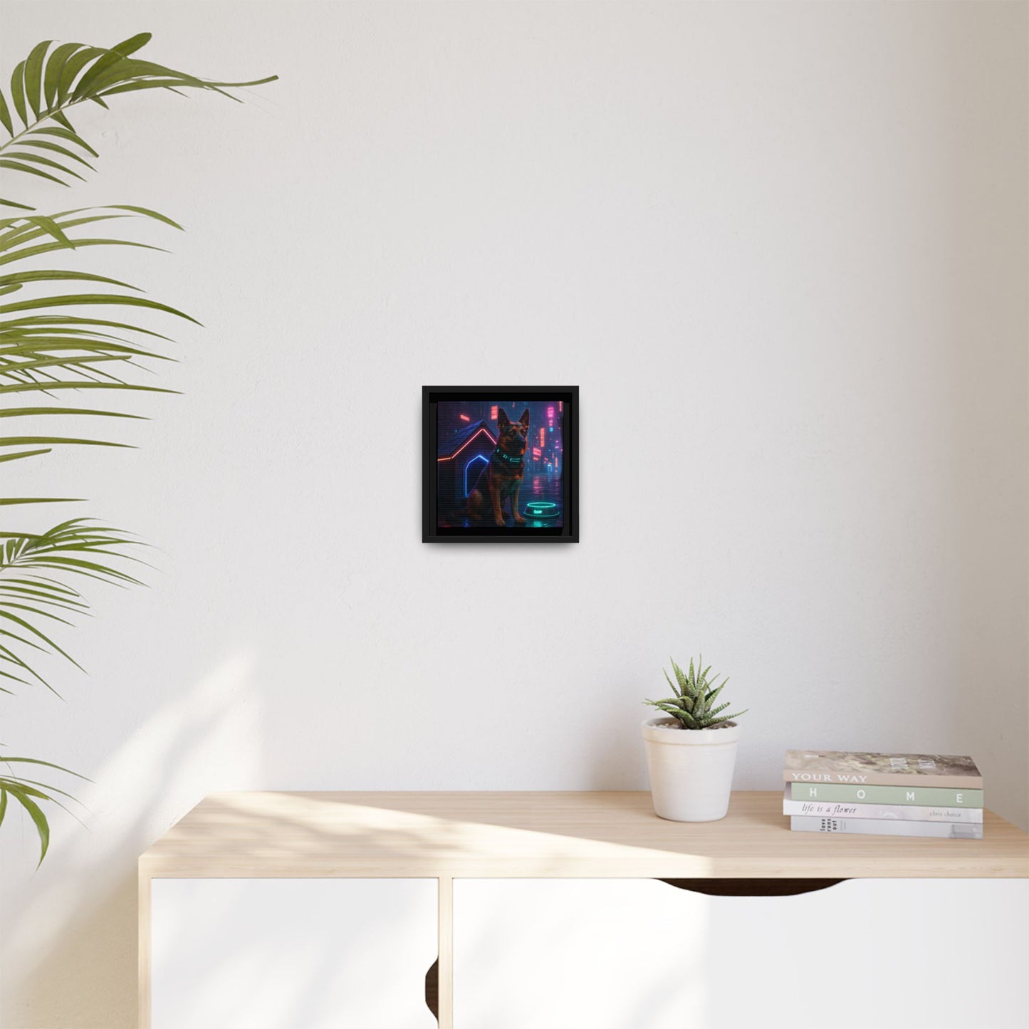Neon City Dog Framed Matte Canvas