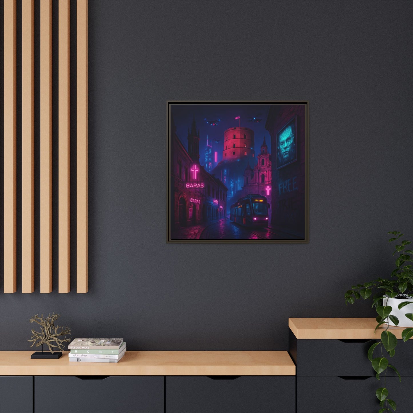 Night City Vilnius Framed Matte Canvas