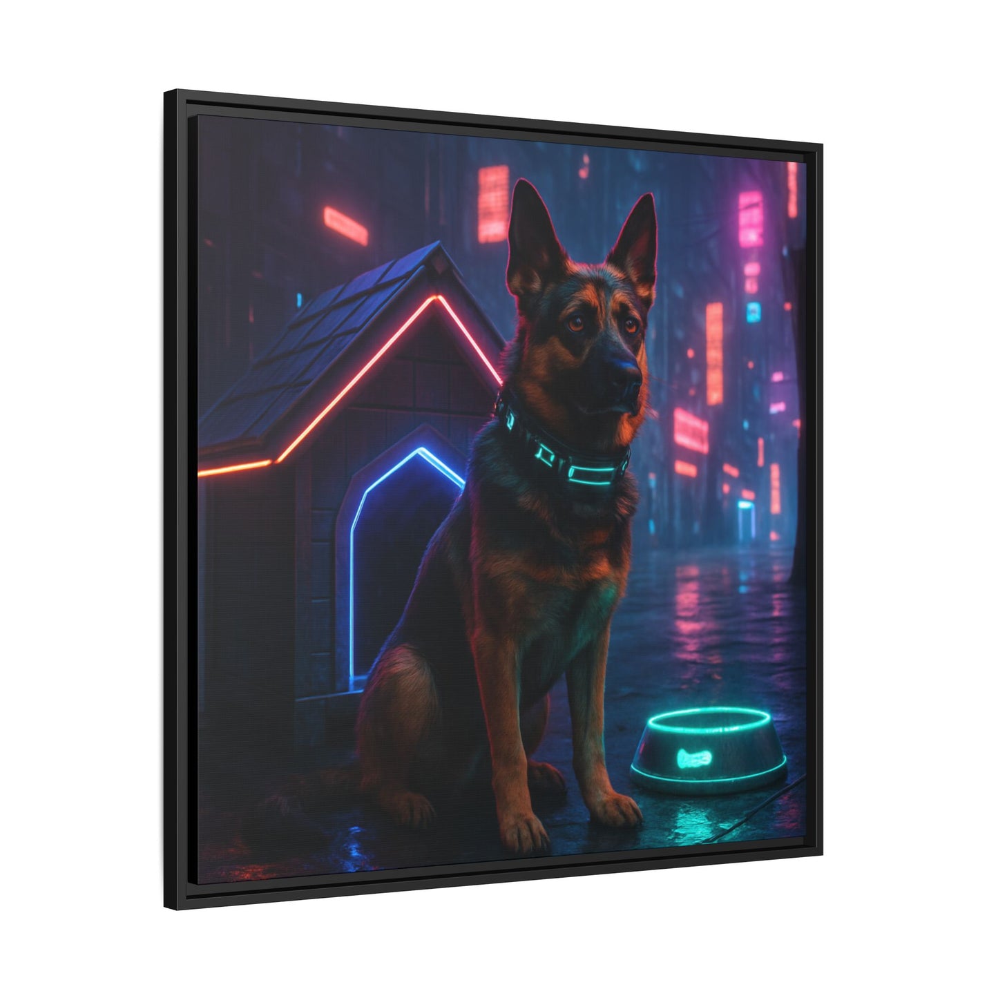 Neon City Dog Framed Matte Canvas