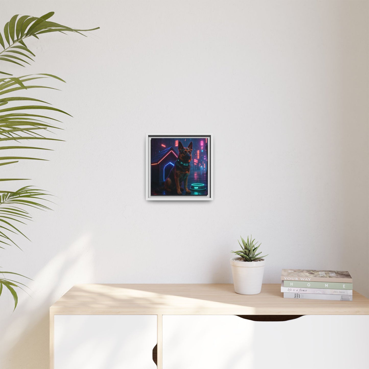 Neon City Dog Framed Matte Canvas