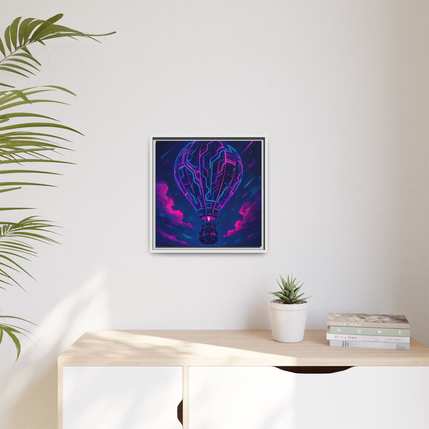 Neon Circuit Balloon Framed Matte Canvas