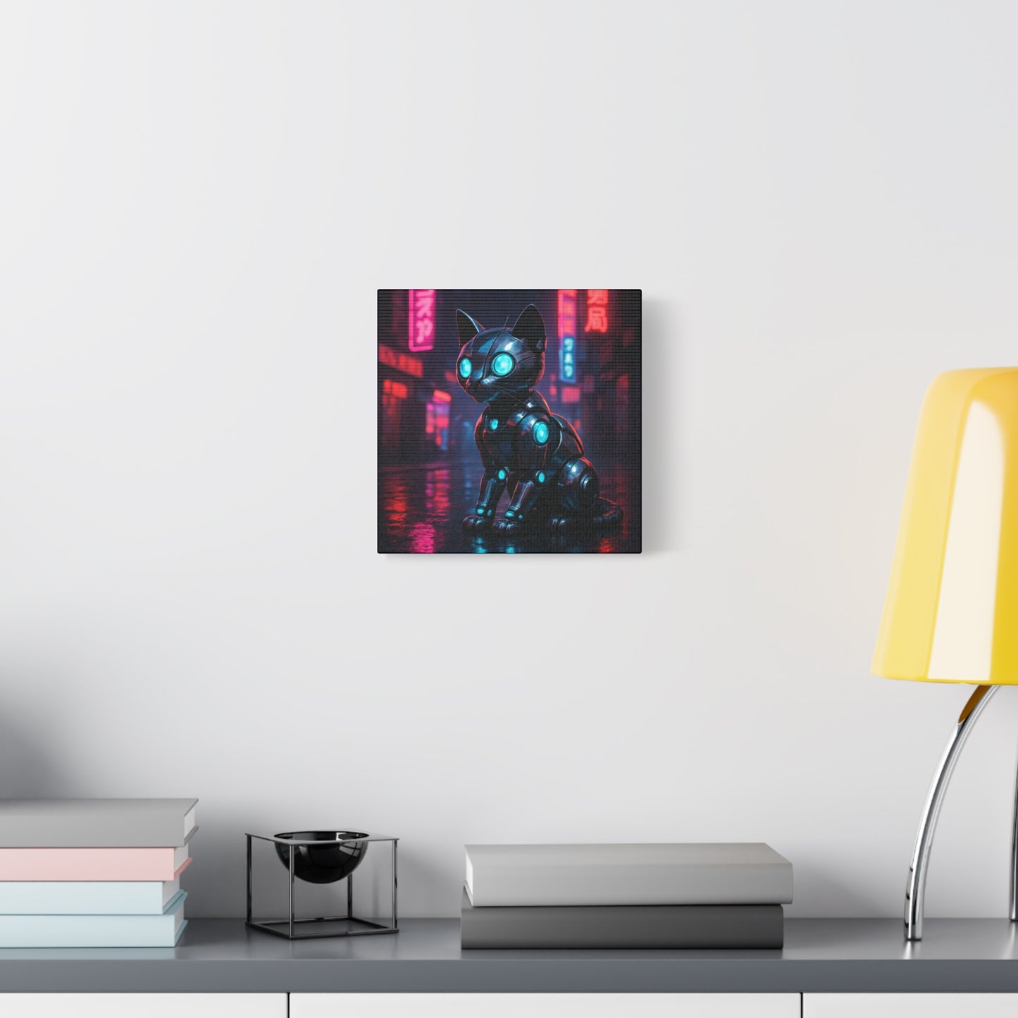 Cyber Neon Cat Matte Canvas