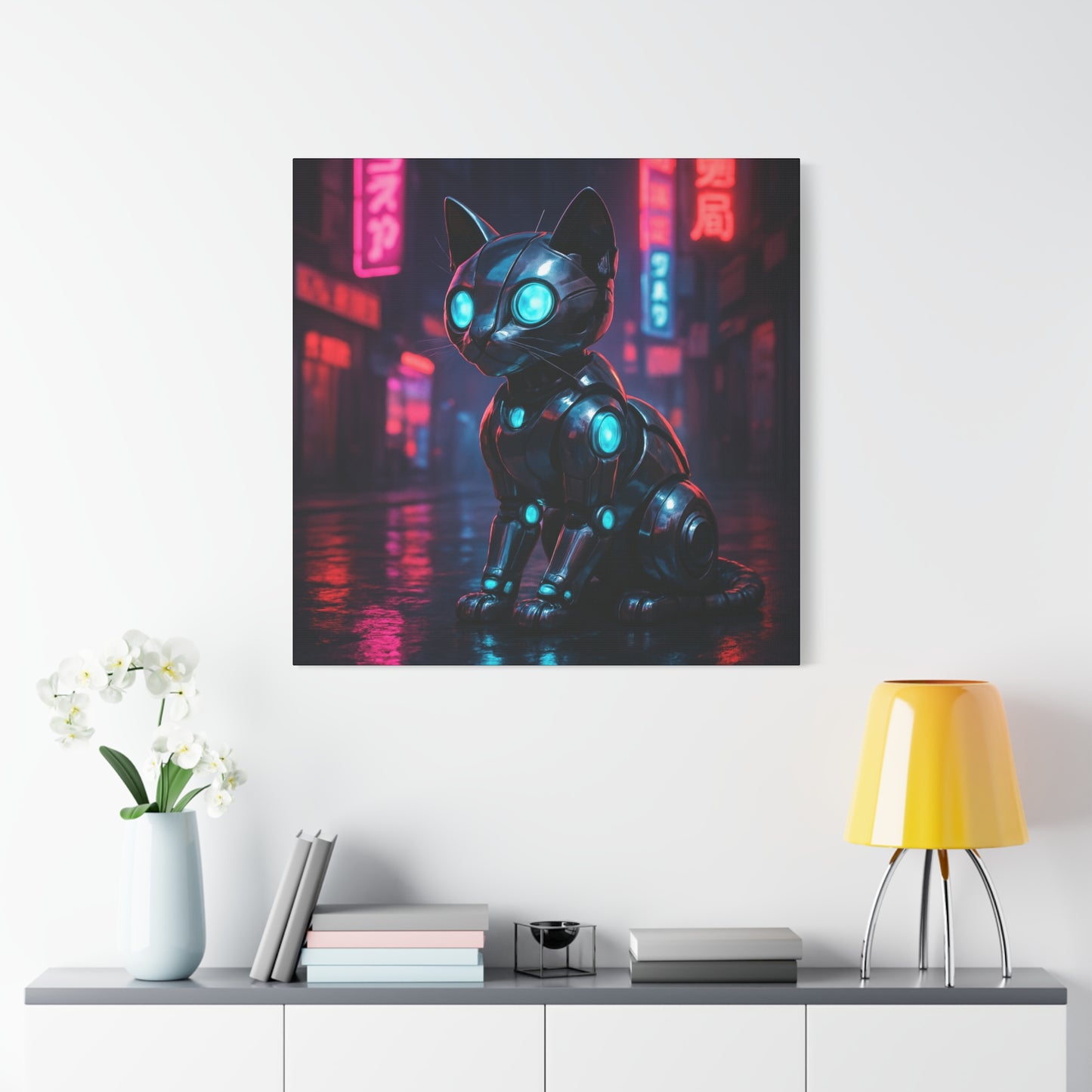 Cyber Neon Cat Matte Canvas