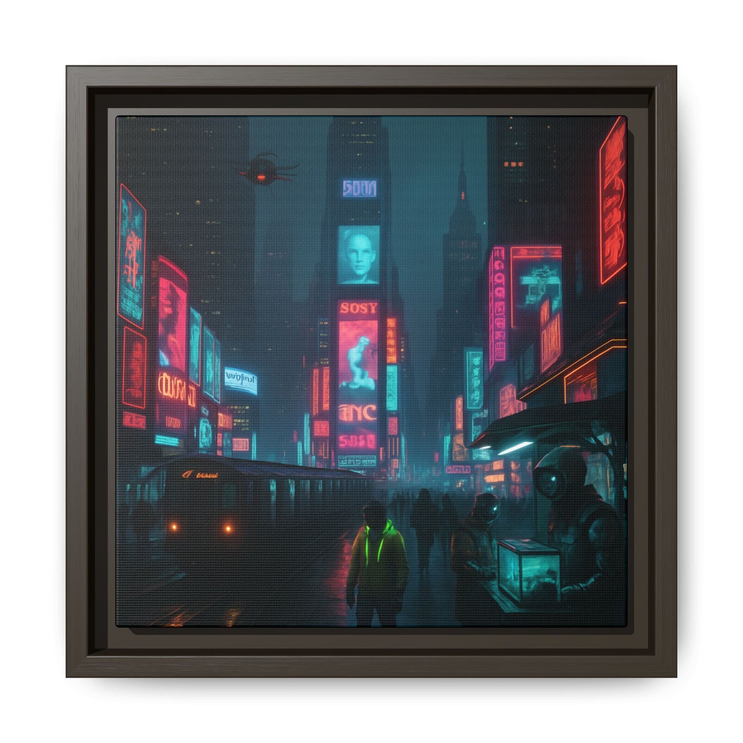 Neon Times Square Nights Framed Matte Canvas