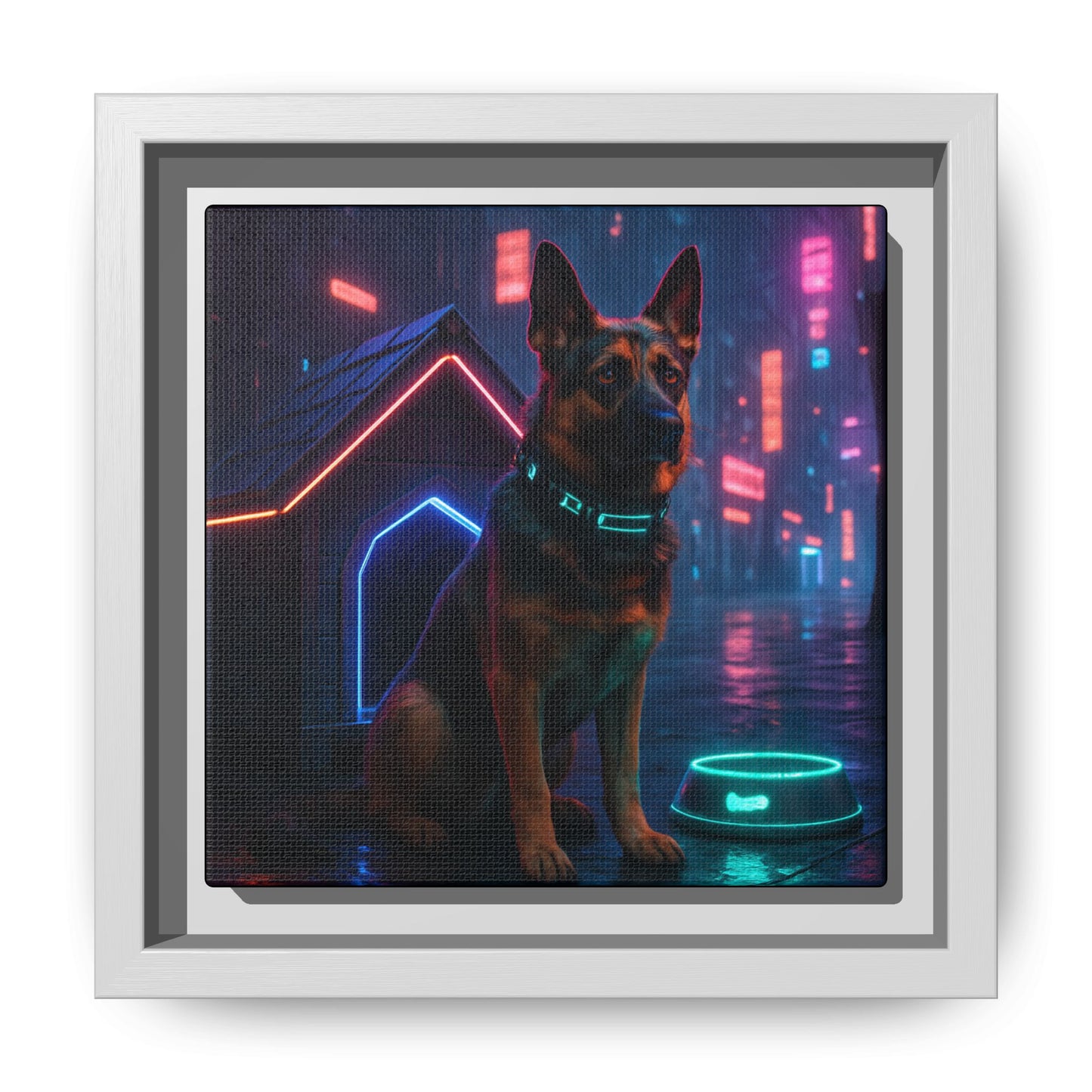 Neon City Dog Framed Matte Canvas