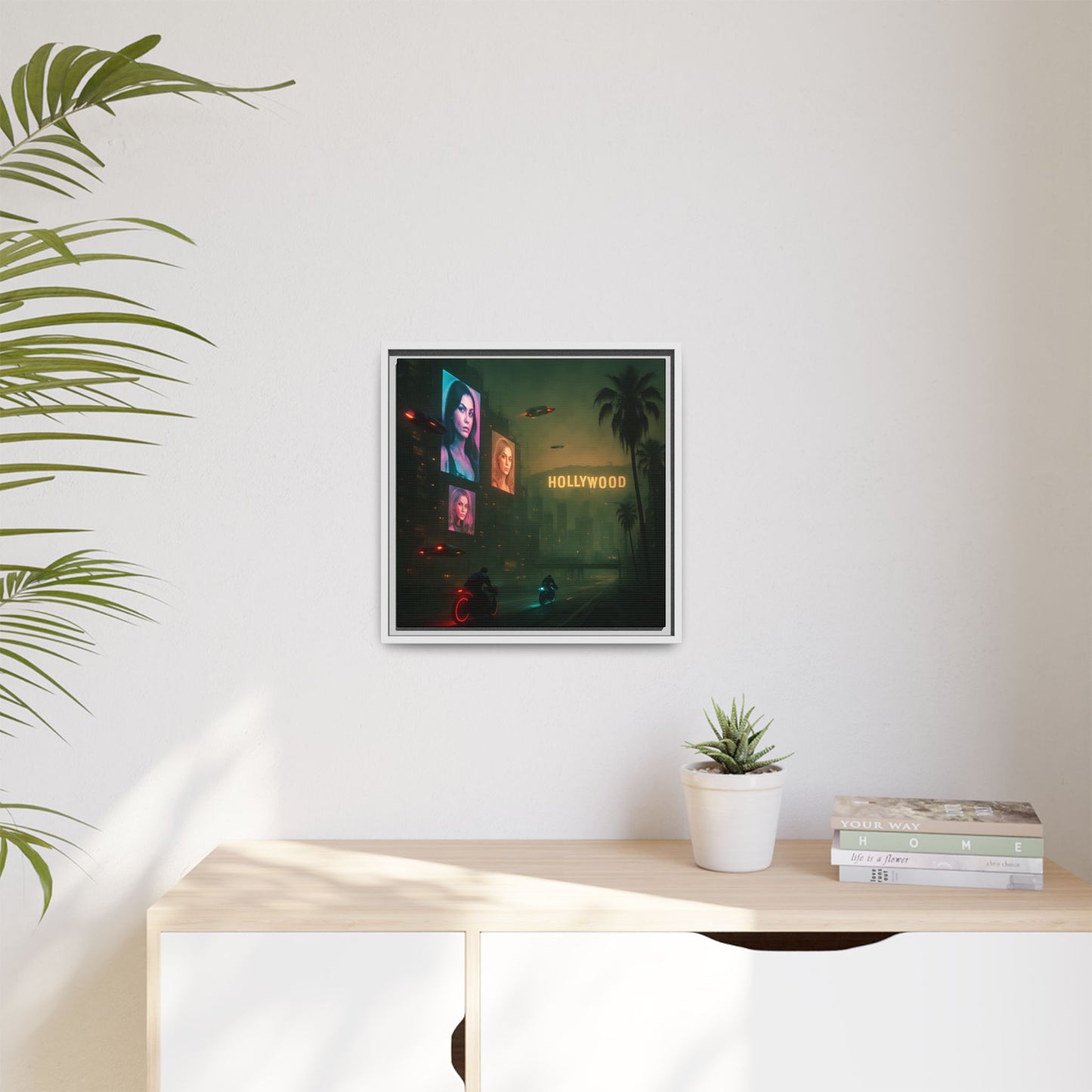 Neon Hollywood Nights Framed Matte Canvas