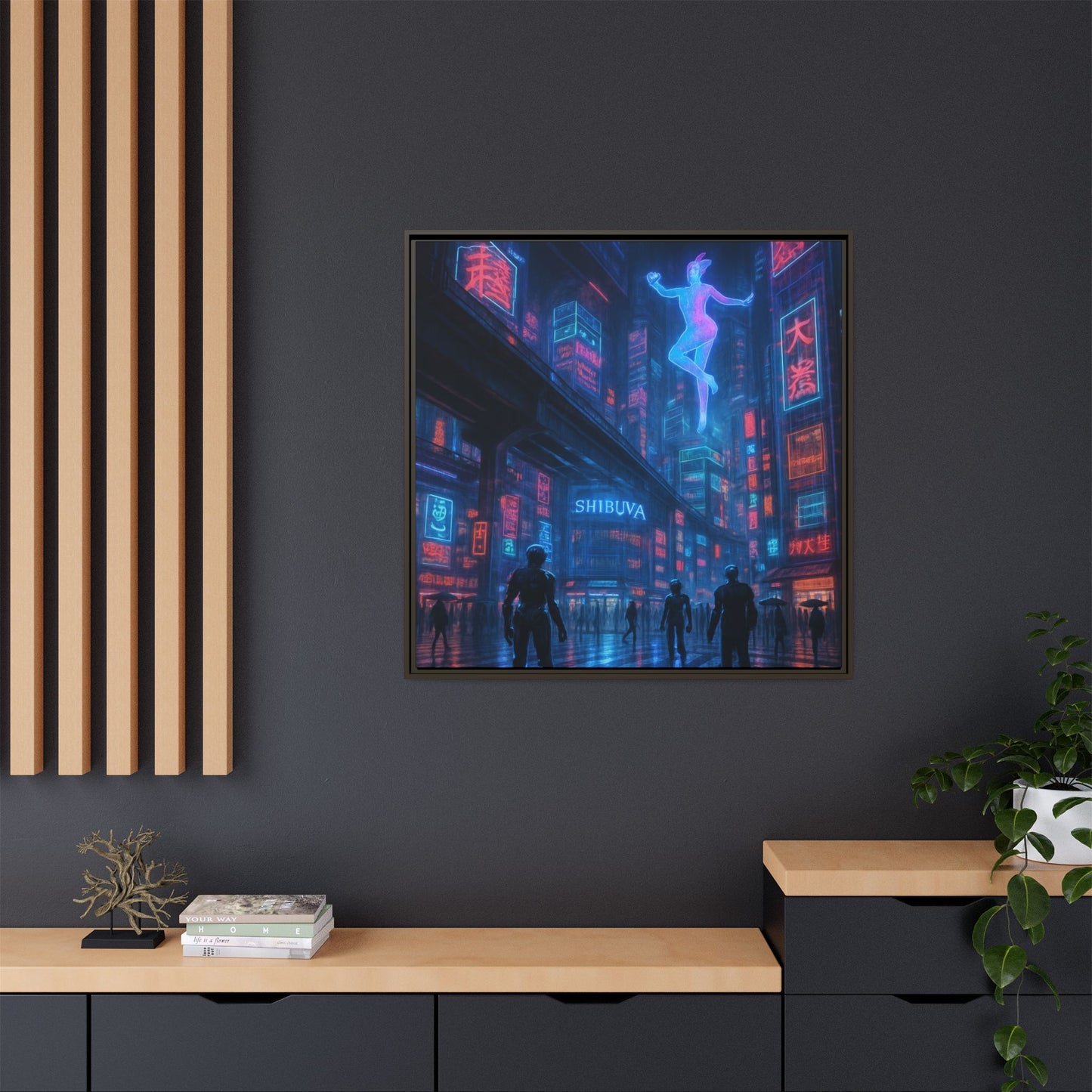 Neon Shibuya Spirit Framed Matte Canvas