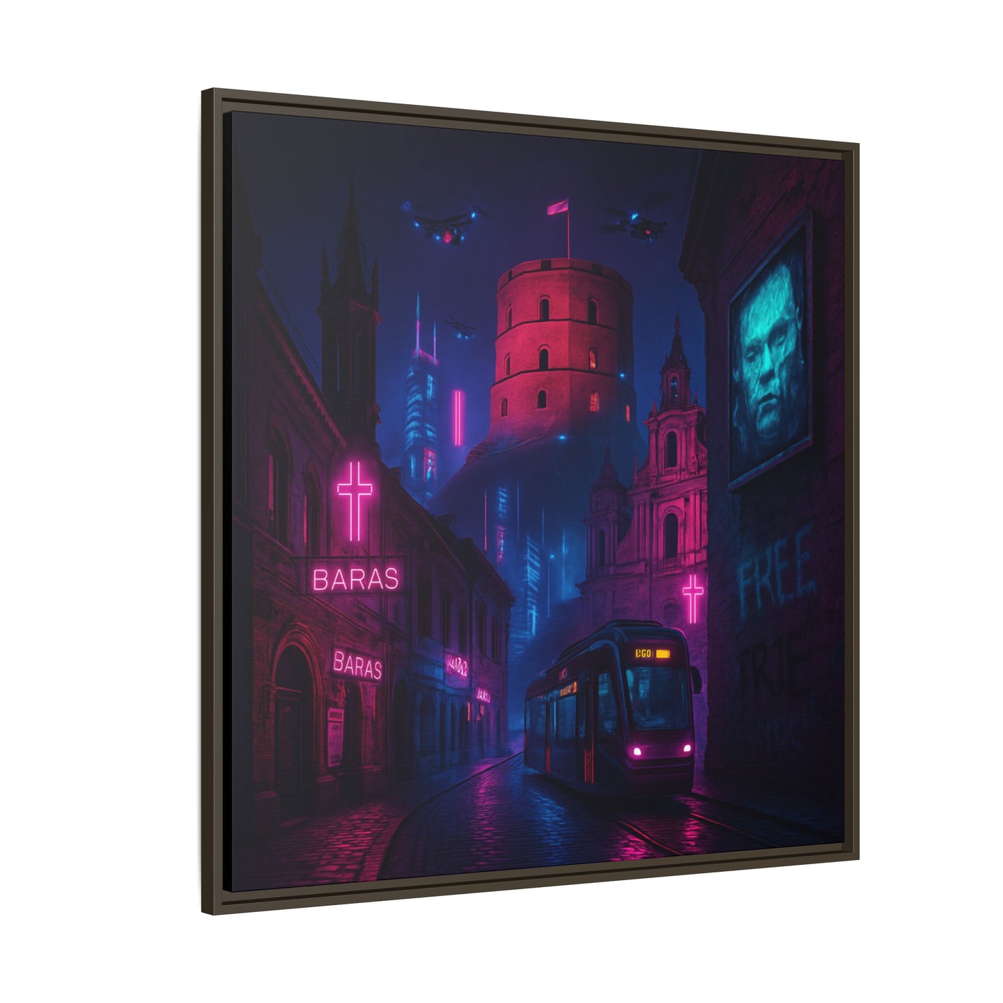 Night City Vilnius Framed Matte Canvas