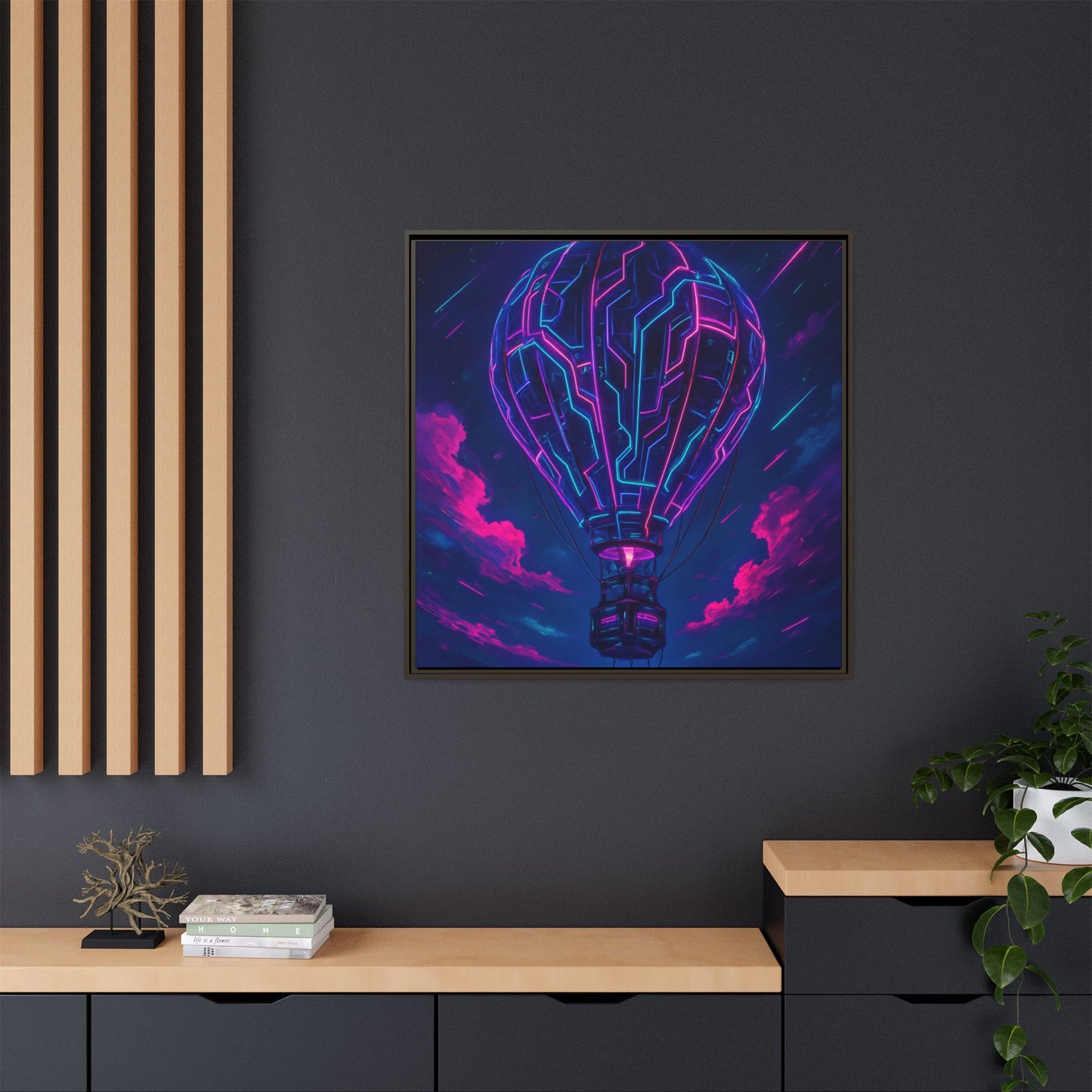 Neon Circuit Balloon Framed Matte Canvas