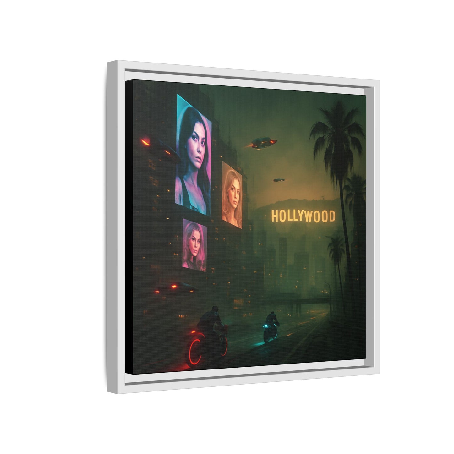 Neon Hollywood Nights Framed Matte Canvas