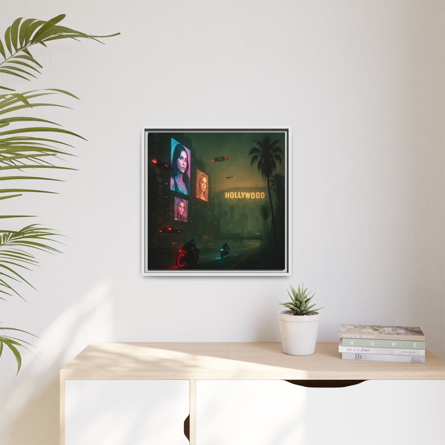 Neon Hollywood Nights Framed Matte Canvas