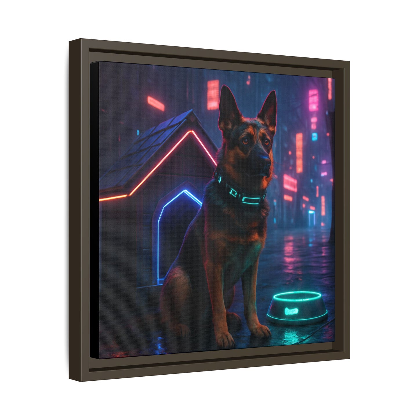 Neon City Dog Framed Matte Canvas