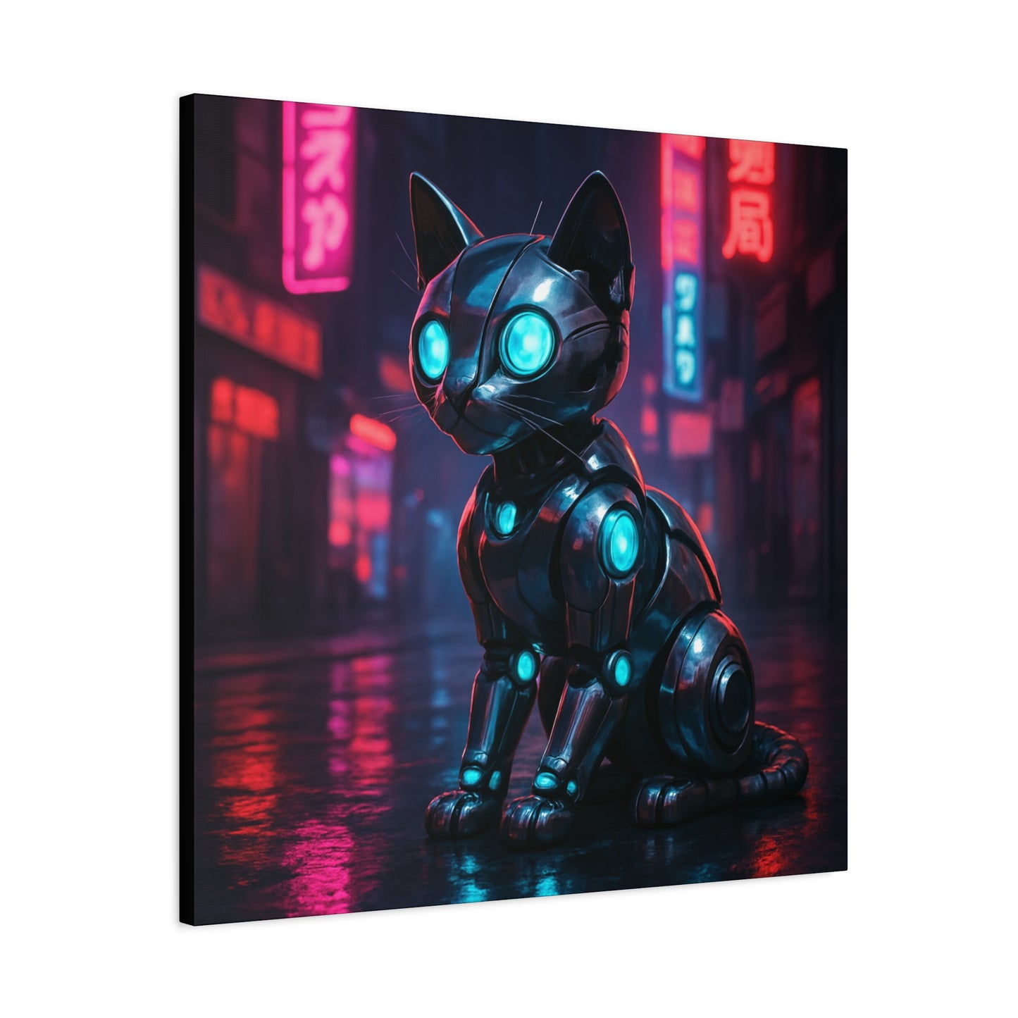 Cyber Neon Cat Matte Canvas