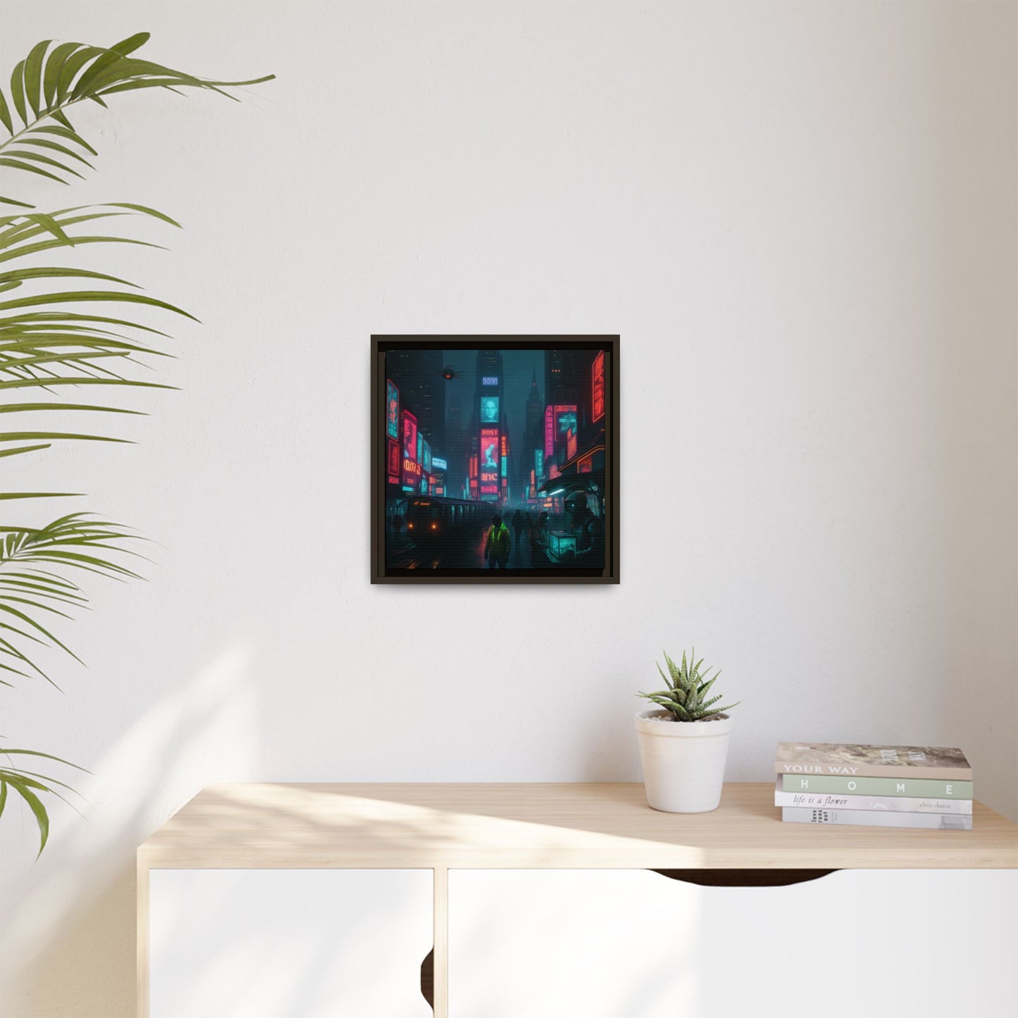 Neon Times Square Nights Framed Matte Canvas