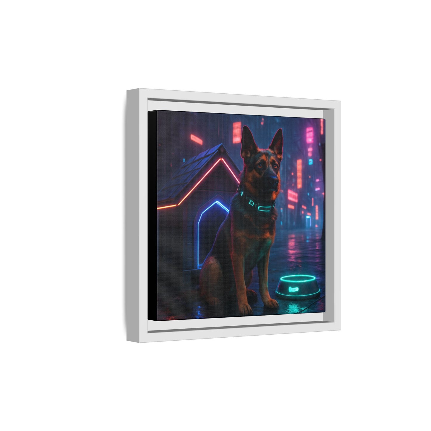 Neon City Dog Framed Matte Canvas