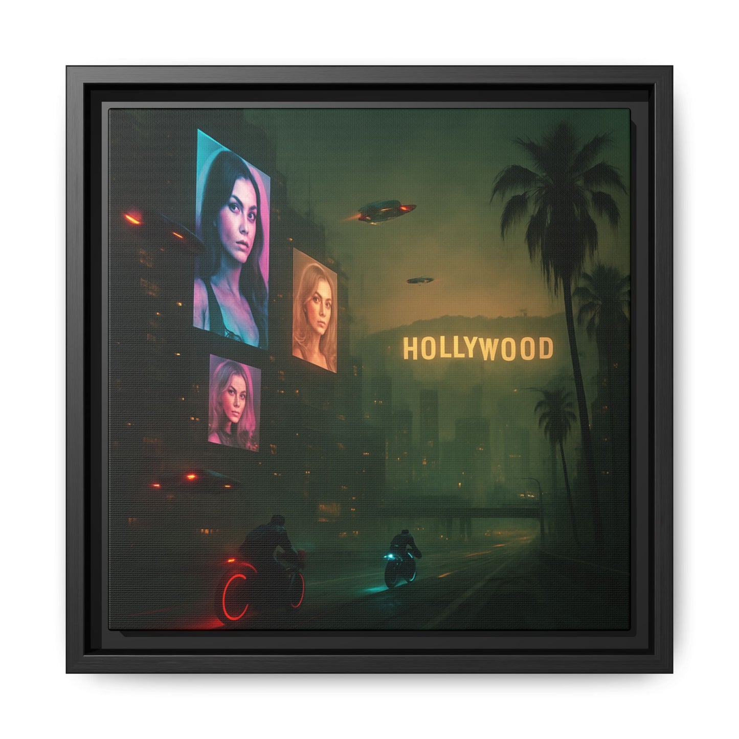 Neon Hollywood Nights Framed Matte Canvas