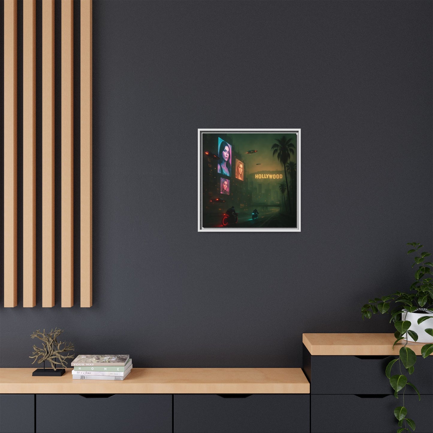 Neon Hollywood Nights Framed Matte Canvas