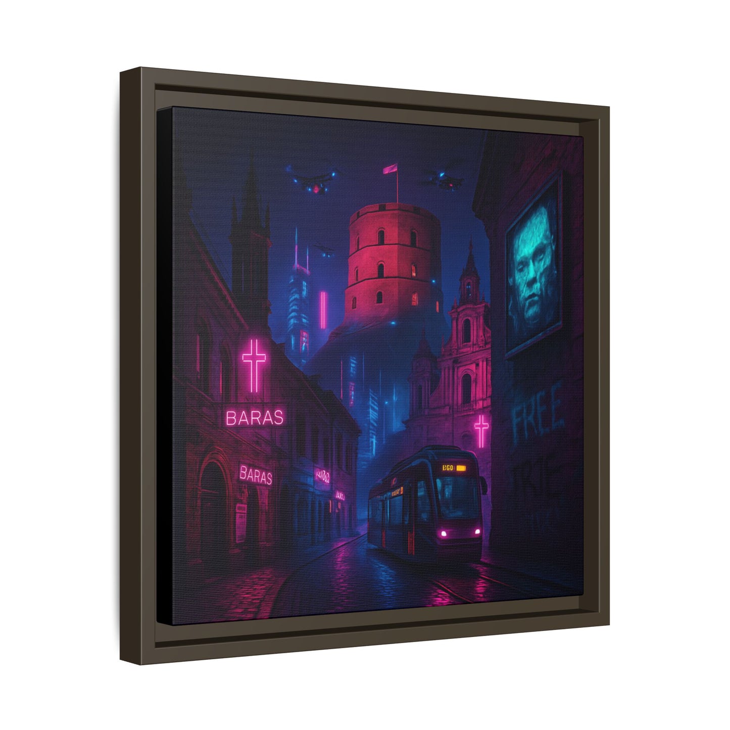 Night City Vilnius Framed Matte Canvas