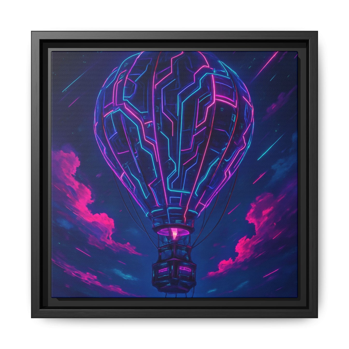 Neon Circuit Balloon Framed Matte Canvas
