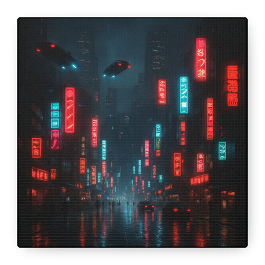 Neon City Street Matte Canvas