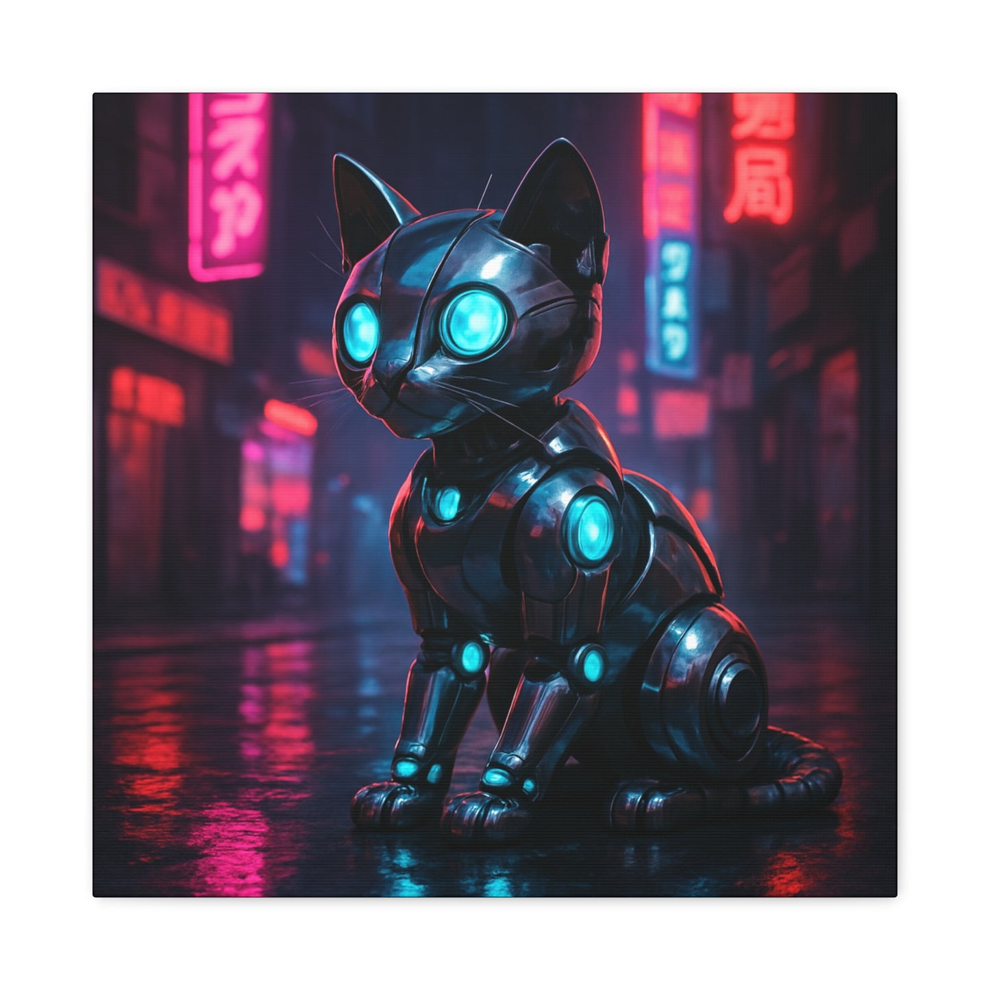 Cyber Neon Cat Matte Canvas