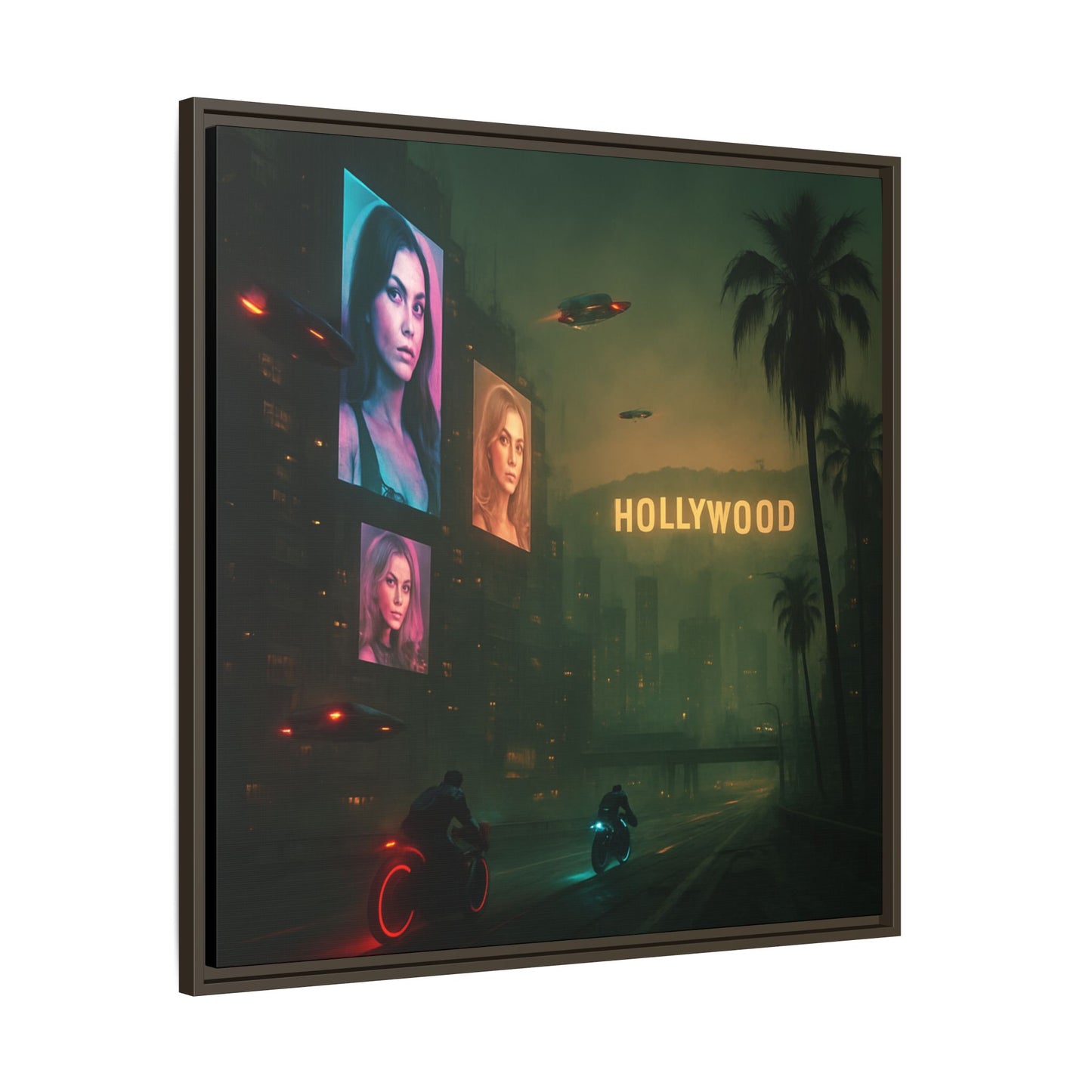 Neon Hollywood Nights Framed Matte Canvas