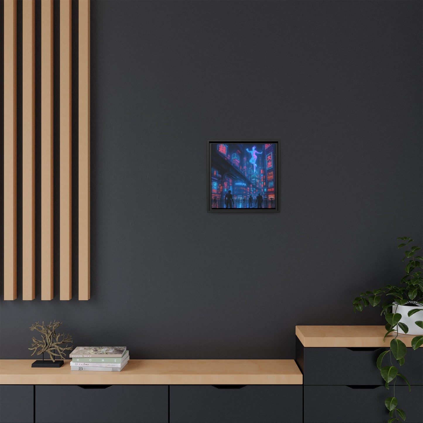 Neon Shibuya Spirit Framed Matte Canvas