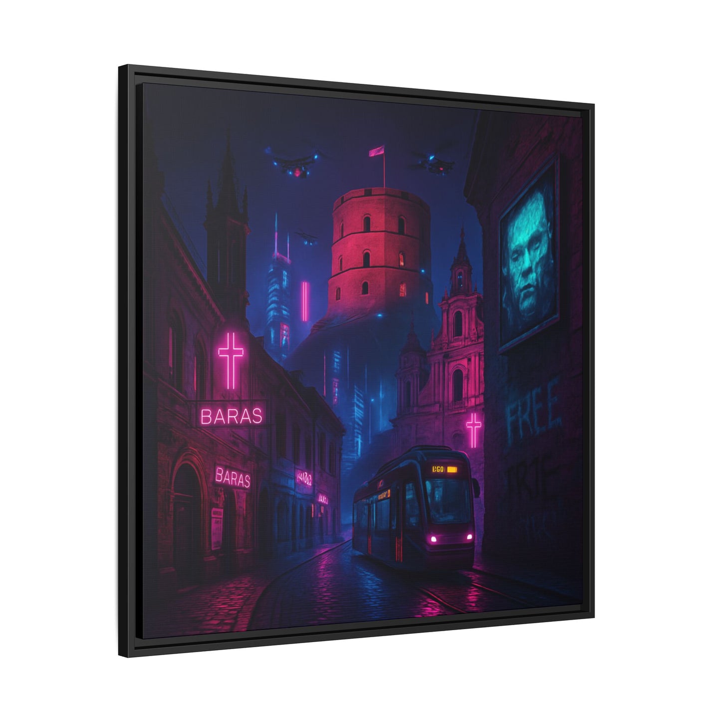 Night City Vilnius Framed Matte Canvas