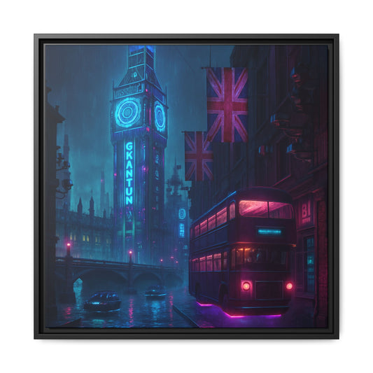 Neon London Nights Framed Matte Canvas