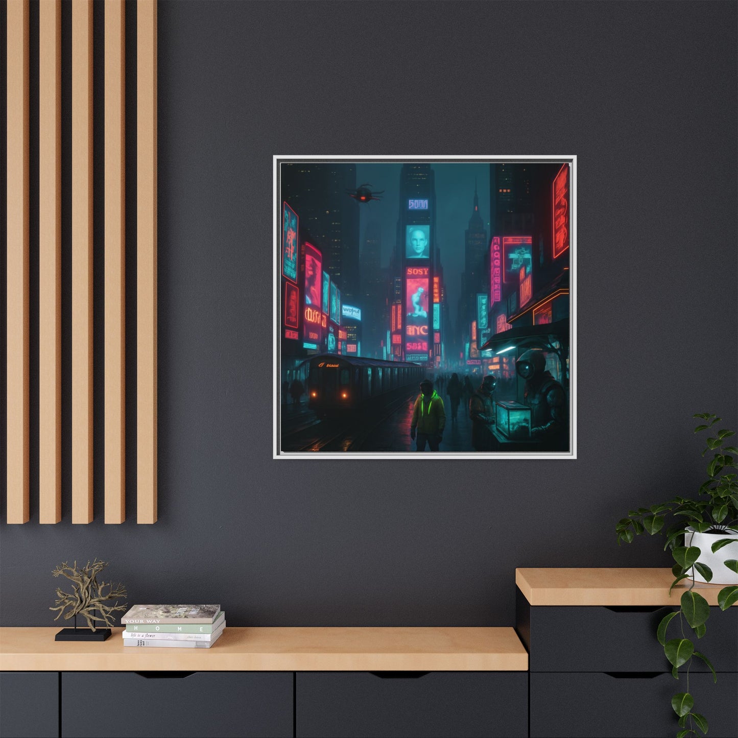 Neon Times Square Nights Framed Matte Canvas